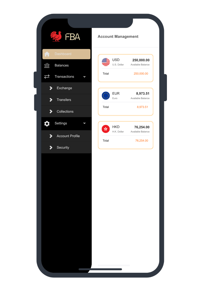 FBA dashboard interface shown on a mobile device